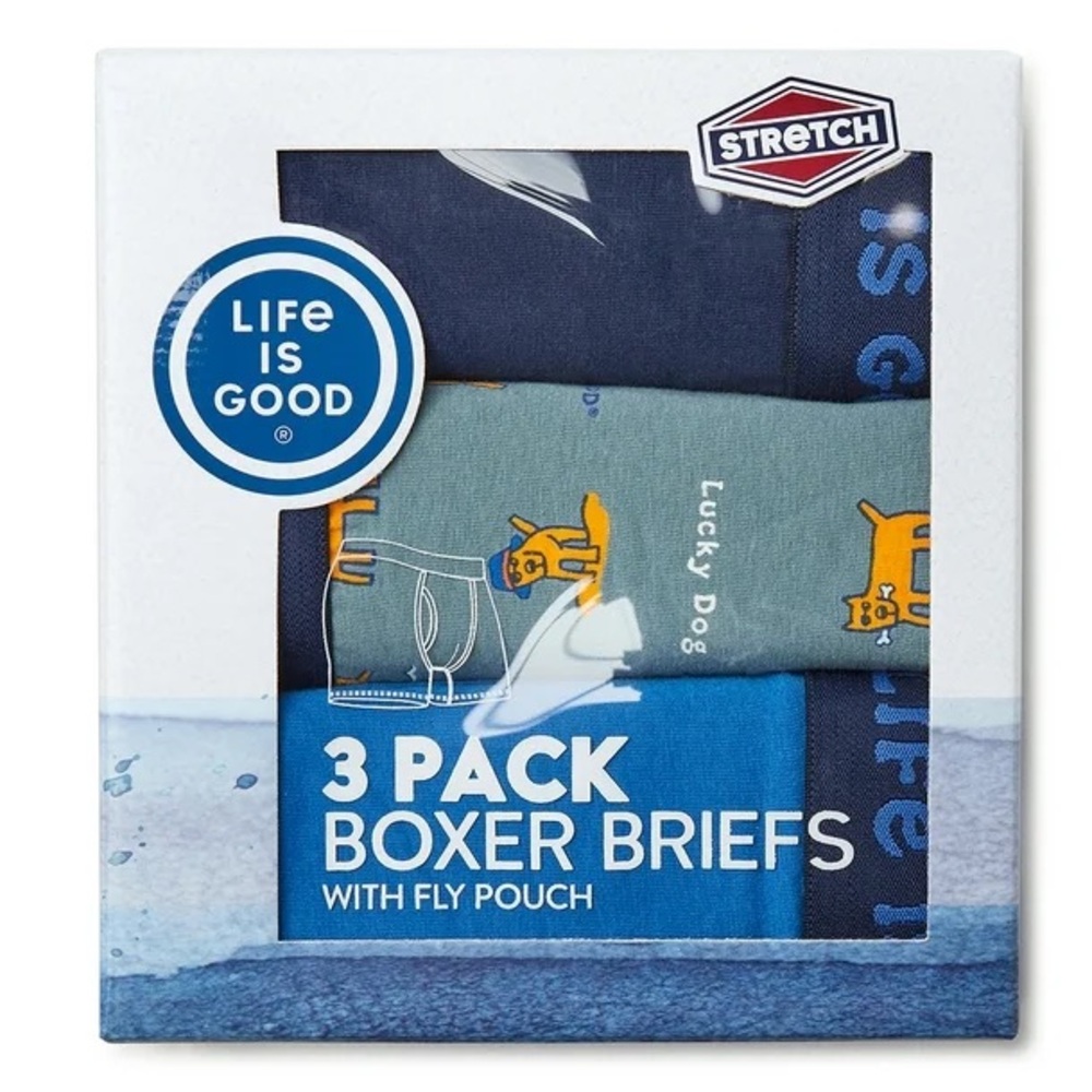 NWTIB • Life is Good • 3-Pack Stretch Boxer Briefs with Fly Pouch • Small 28/30